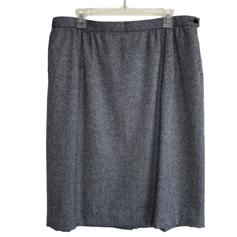 Pendleton 100% Virgin Wool Pencil Skirt Size 18 Gray Navy Tweed with Pockets